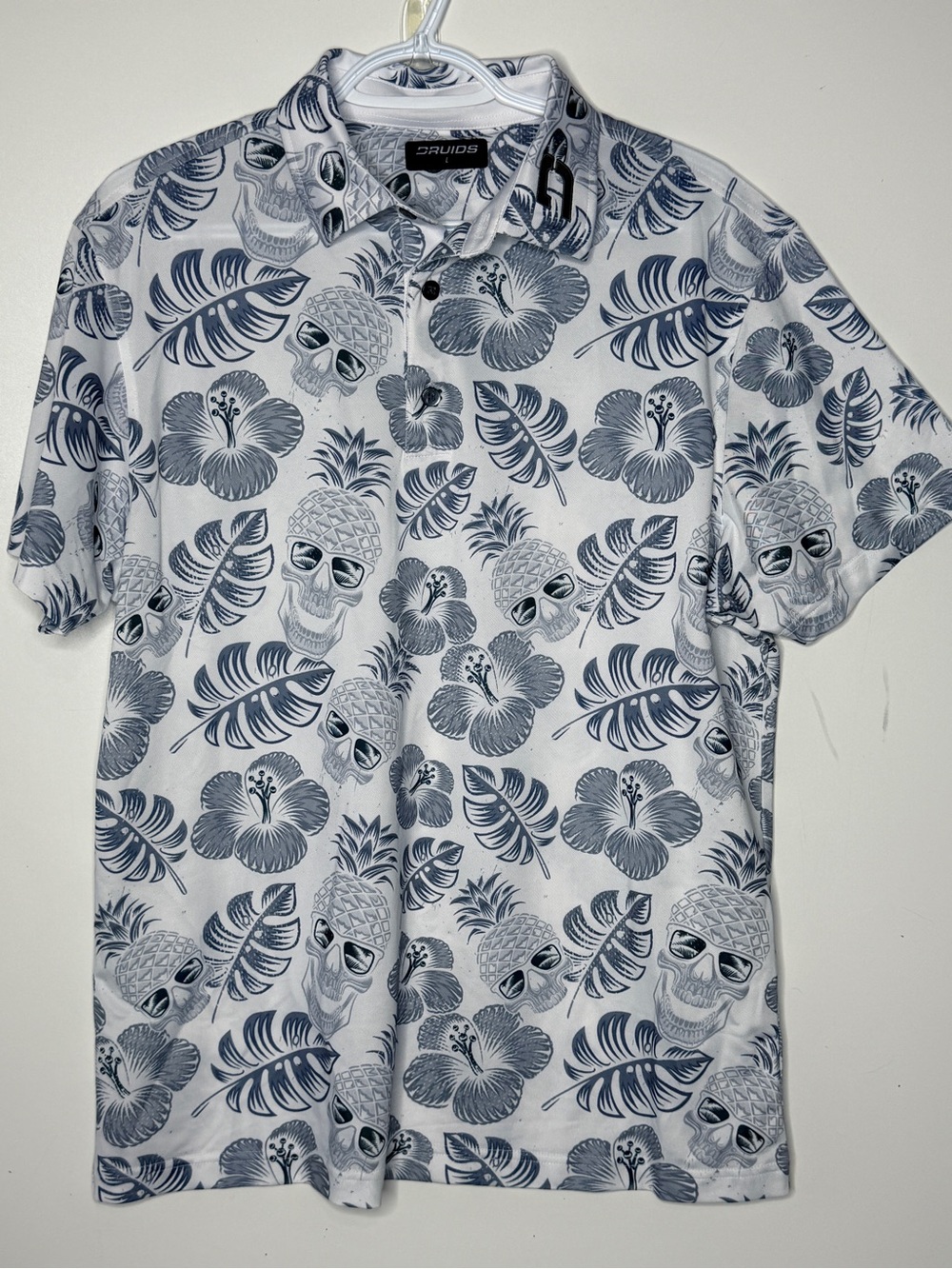 Druids pineapple skullz golf polo white large